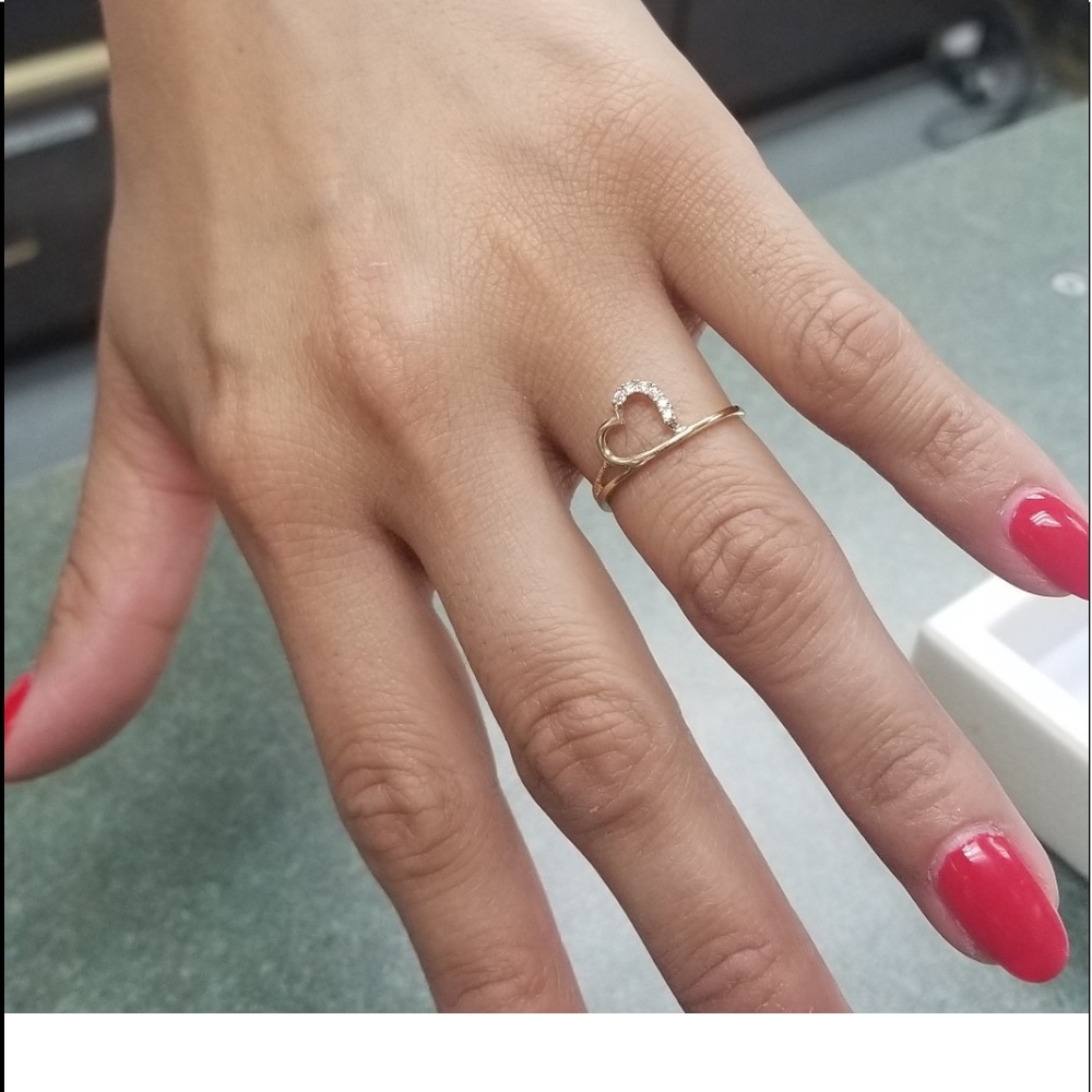 Dainty 14k White Gold Heart Band Ring Open Heart Ring - Picture 4 of 8